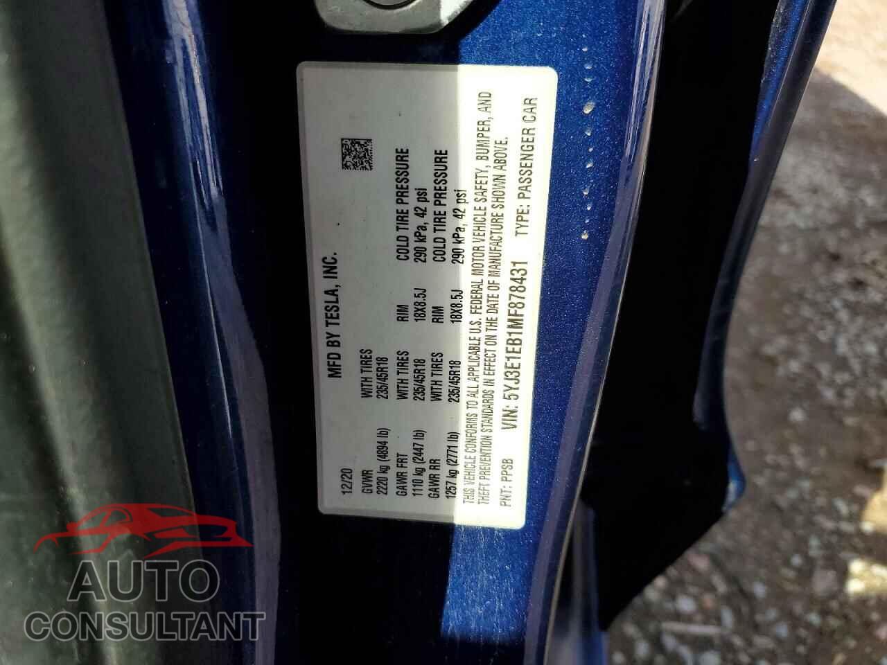 TESLA MODEL 3 2021 - 5YJ3E1EB1MF878431