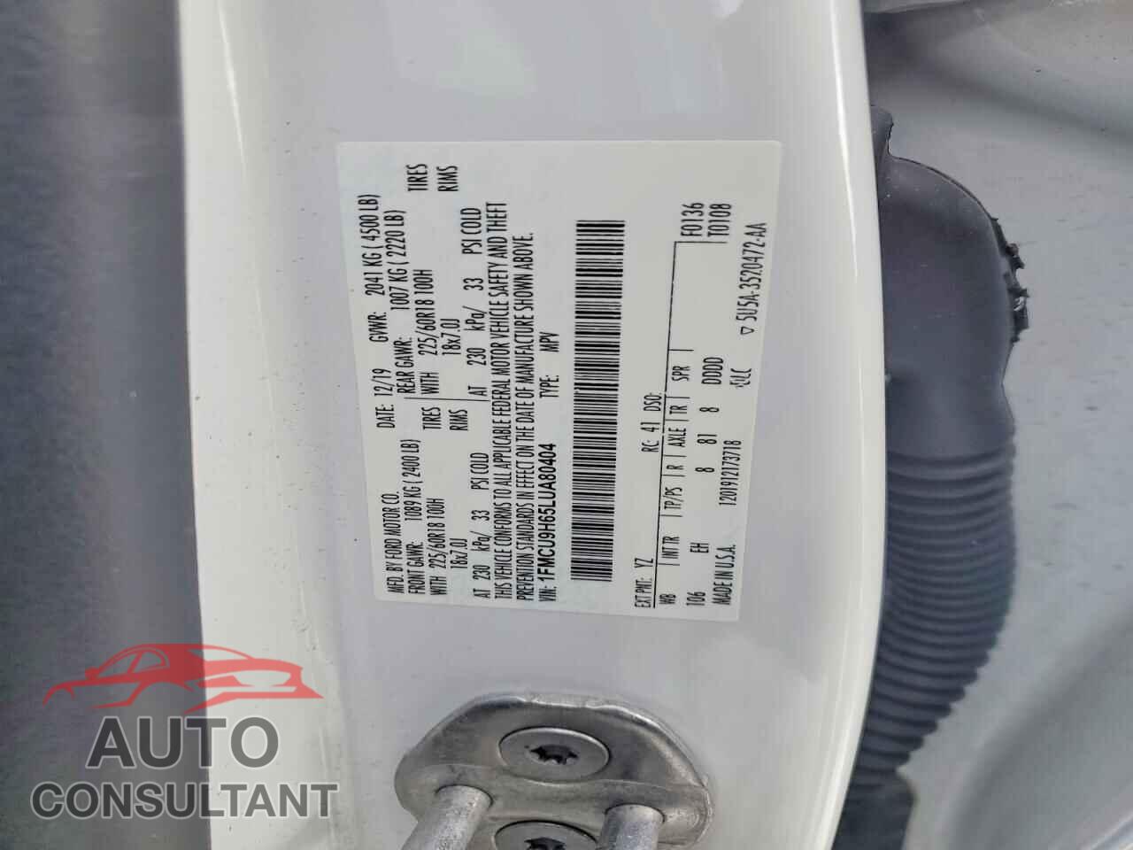 FORD ESCAPE 2020 - 1FMCU9H65LUA80404