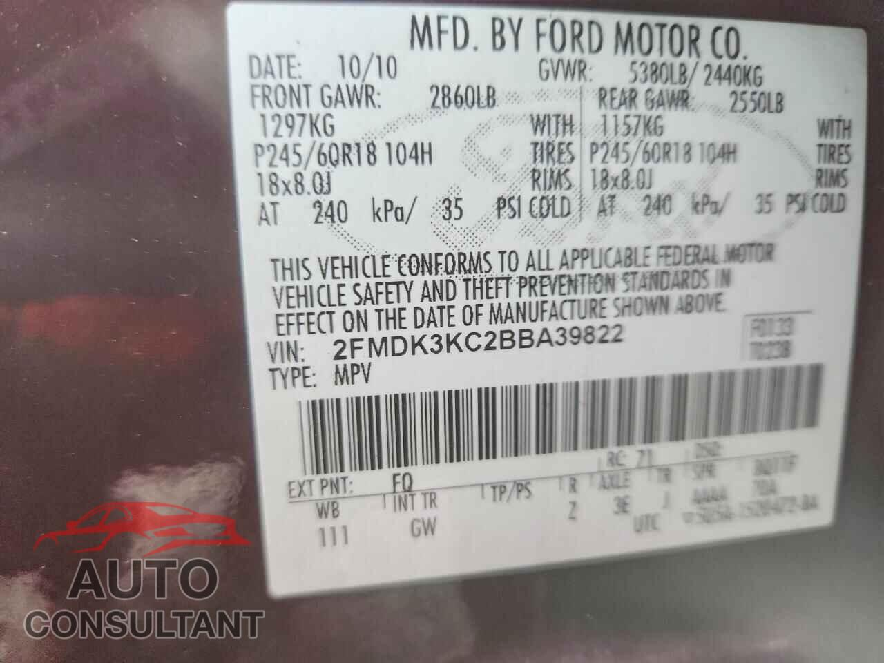FORD EDGE 2011 - 2FMDK3KC2BBA39822