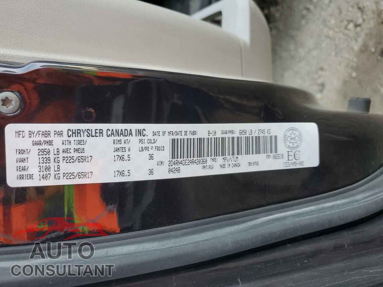 DODGE CARAVAN 2010 - 2D4RN4DE2AR420360