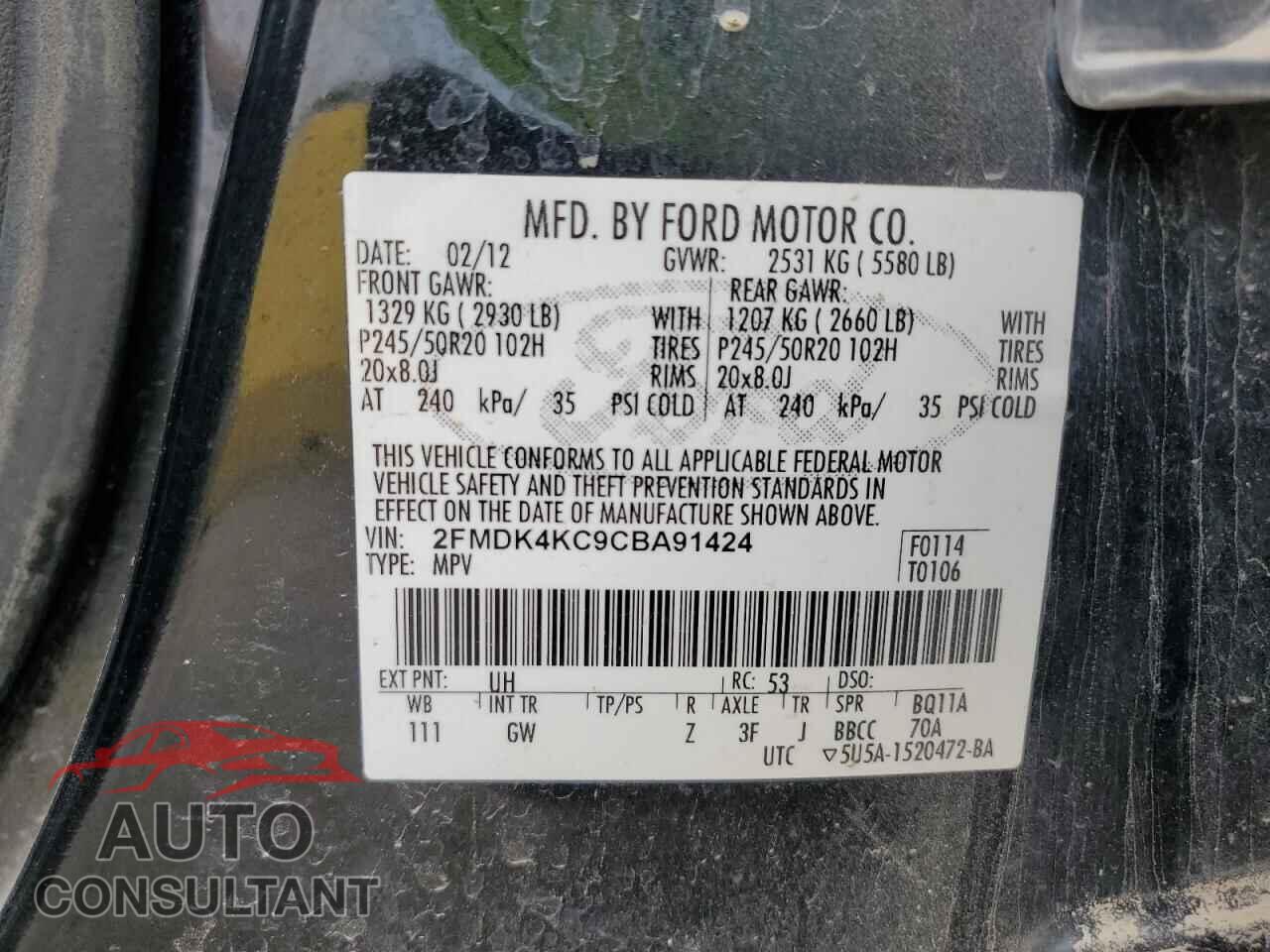 FORD EDGE 2012 - 2FMDK4KC9CBA91424