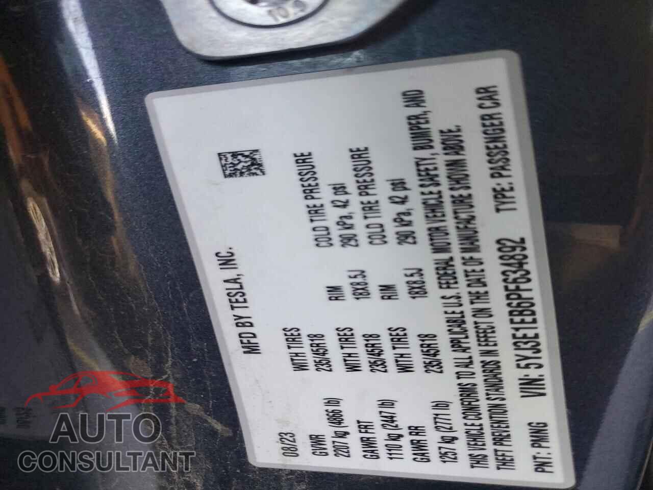 TESLA MODEL 3 2023 - 5YJ3E1EB6PF634892