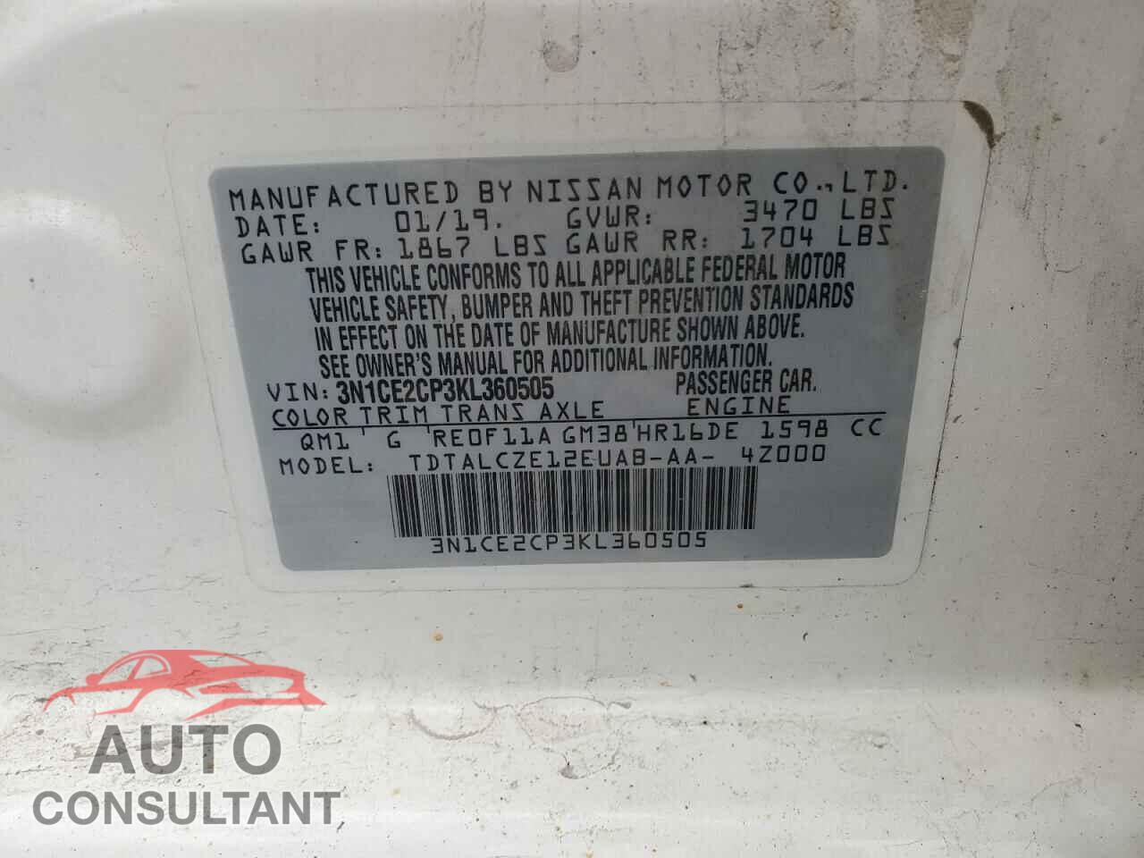 NISSAN VERSA 2019 - 3N1CE2CP3KL360505