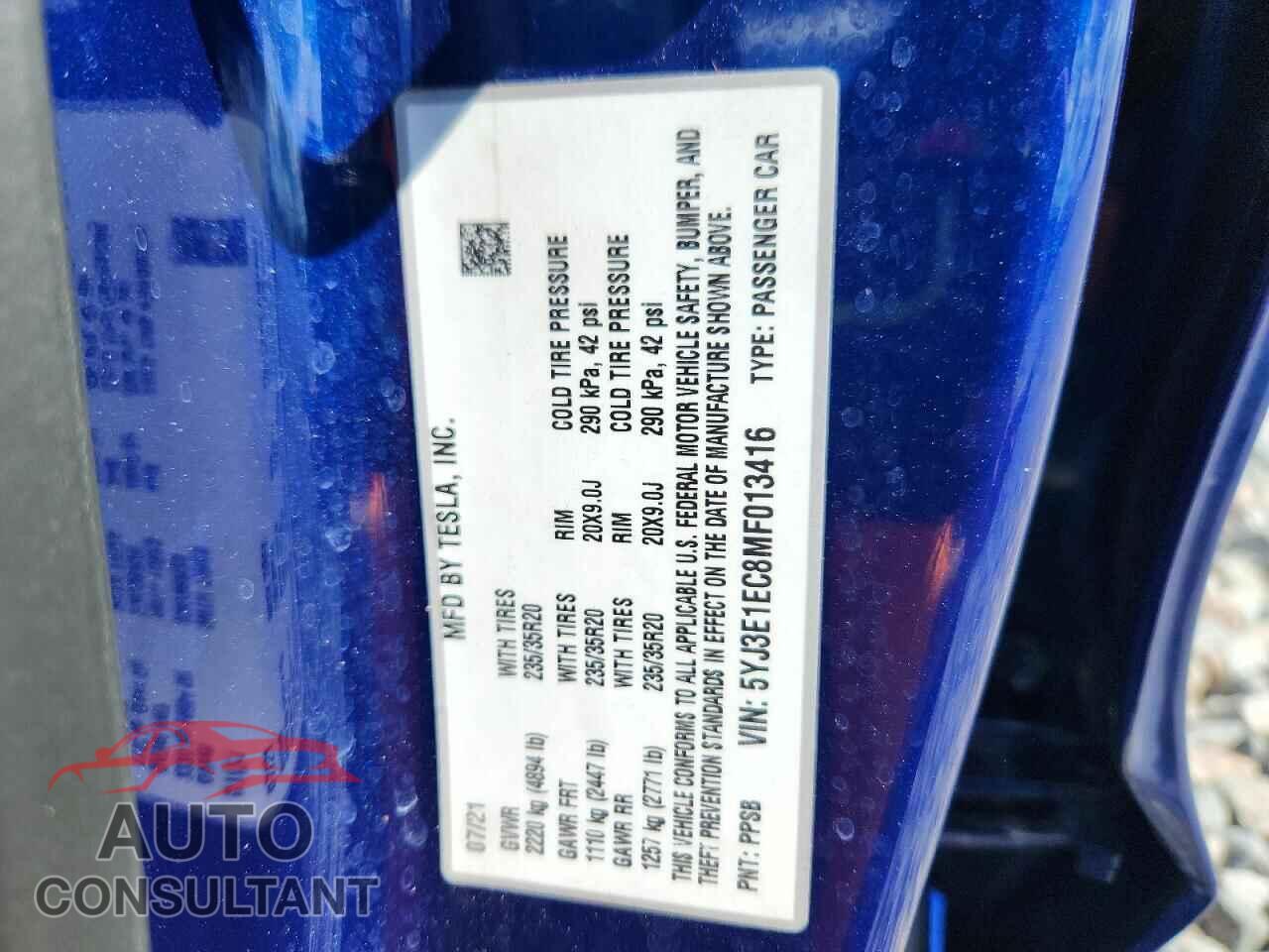 TESLA MODEL 3 2021 - 5YJ3E1EC8MF013416