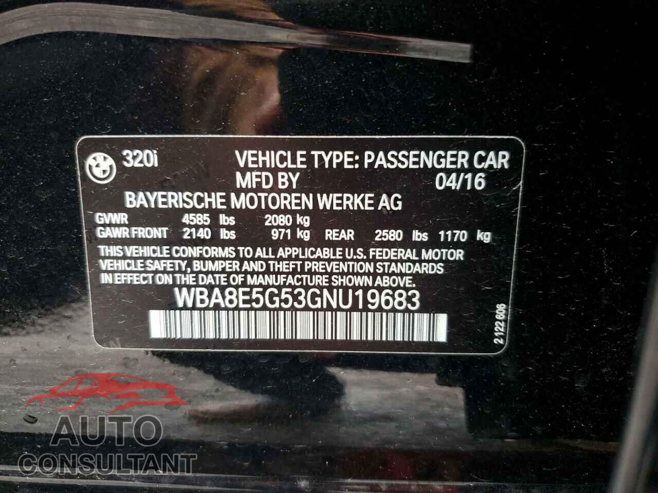 BMW 3 SERIES 2016 - WBA8E5G53GNU19683