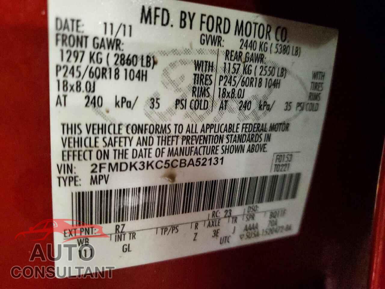 FORD EDGE 2012 - 2FMDK3KC5CBA52131