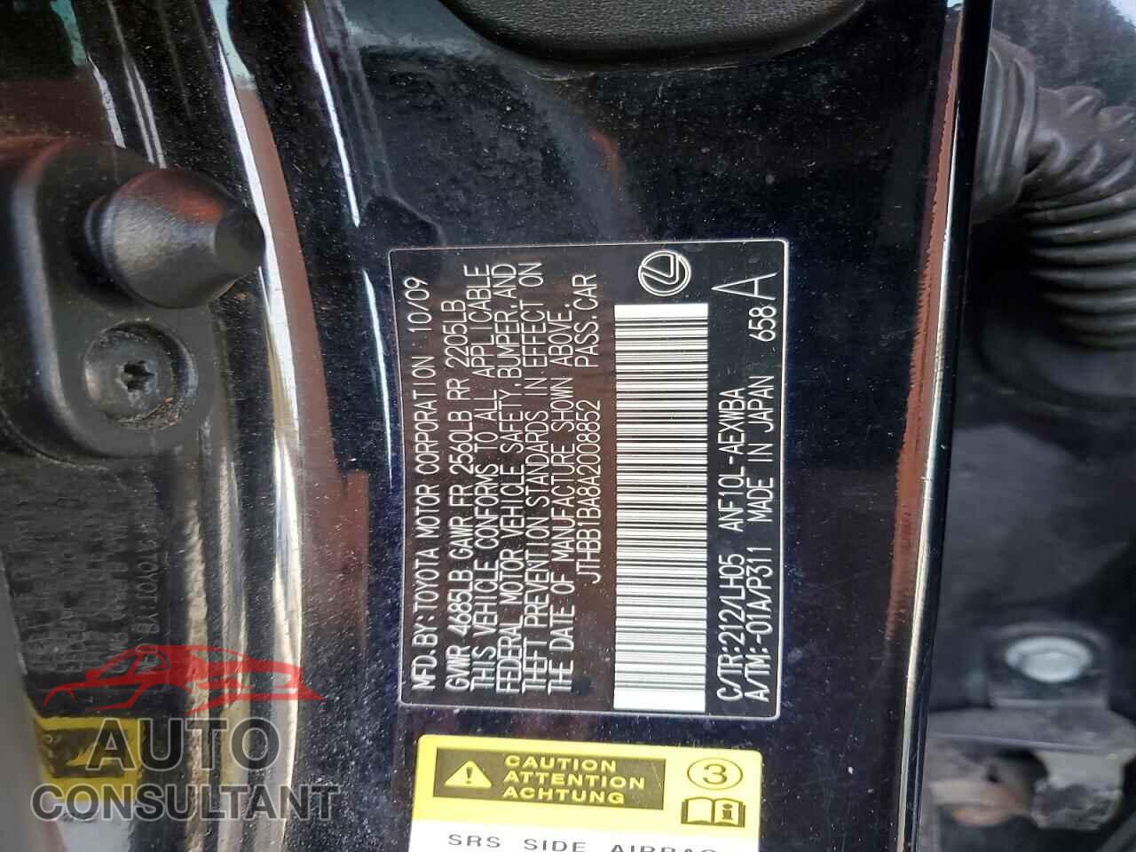 LEXUS HS 2010 - JTHBB1BA8A2008852