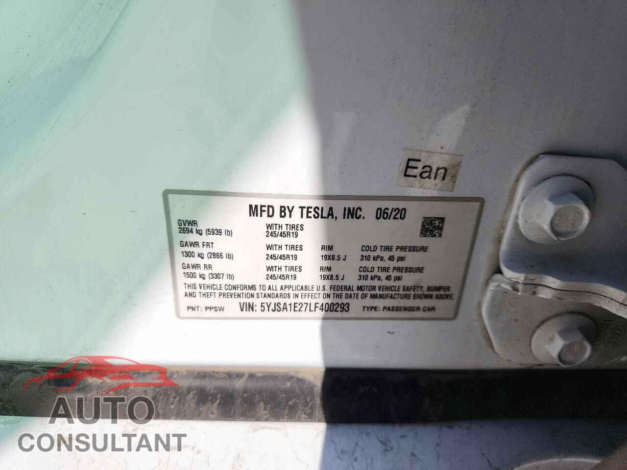 TESLA MODEL S 2020 - 5YJSA1E27LF400293