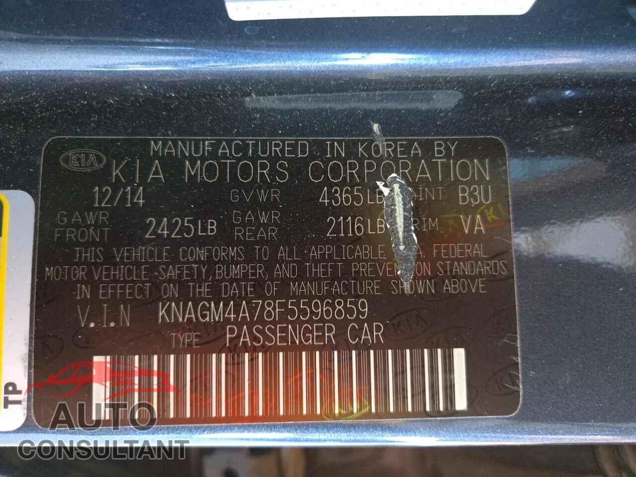 KIA OPTIMA 2015 - KNAGM4A78F5596859