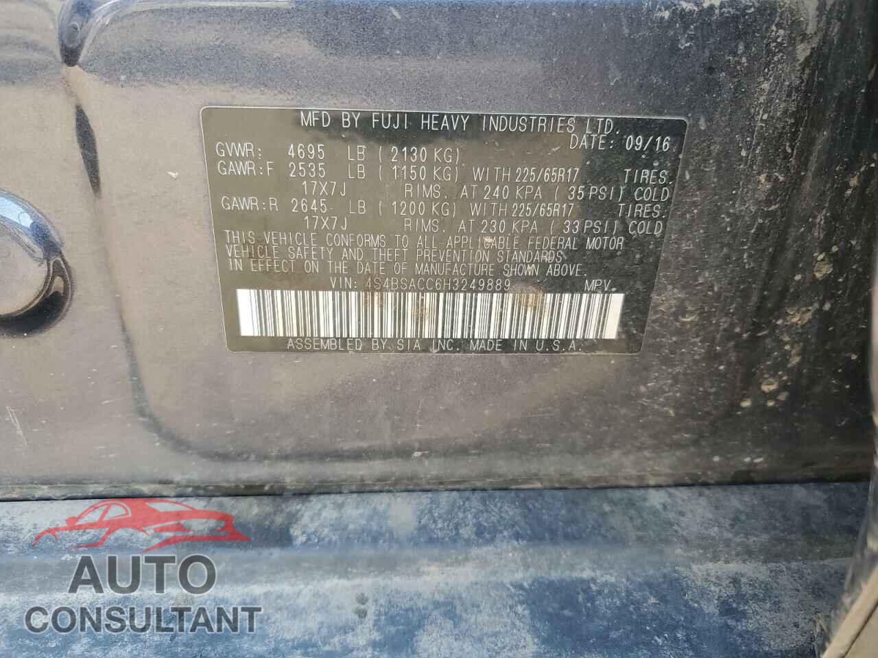SUBARU OUTBACK 2017 - 4S4BSACC6H3249889