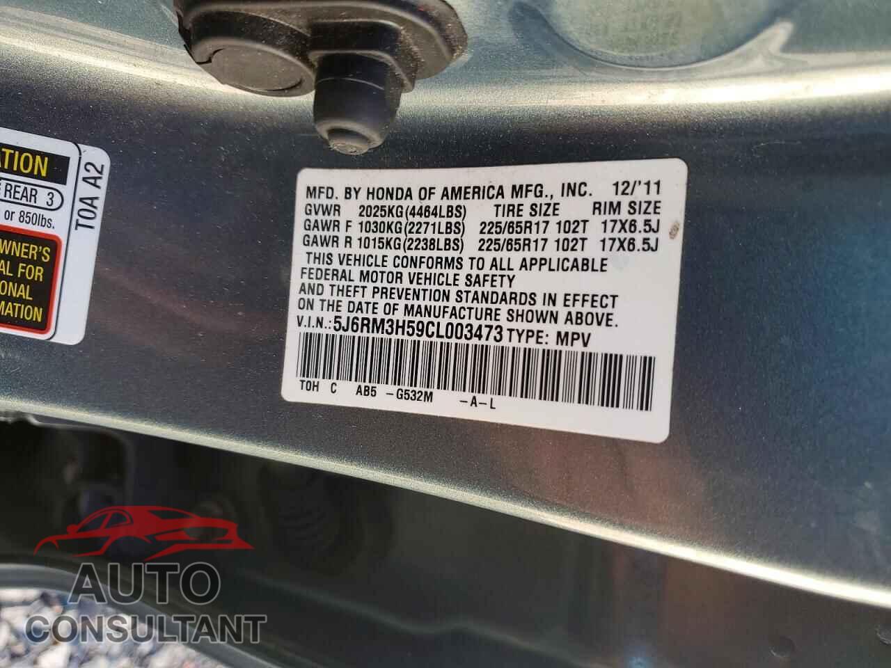 HONDA CRV 2012 - 5J6RM3H59CL003473