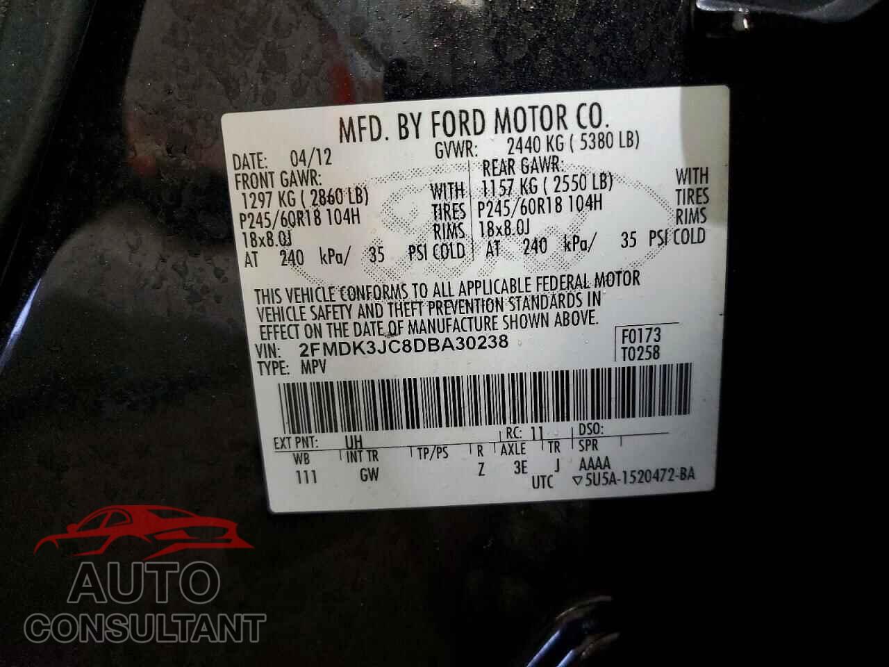 FORD EDGE 2013 - 2FMDK3JC8DBA30238