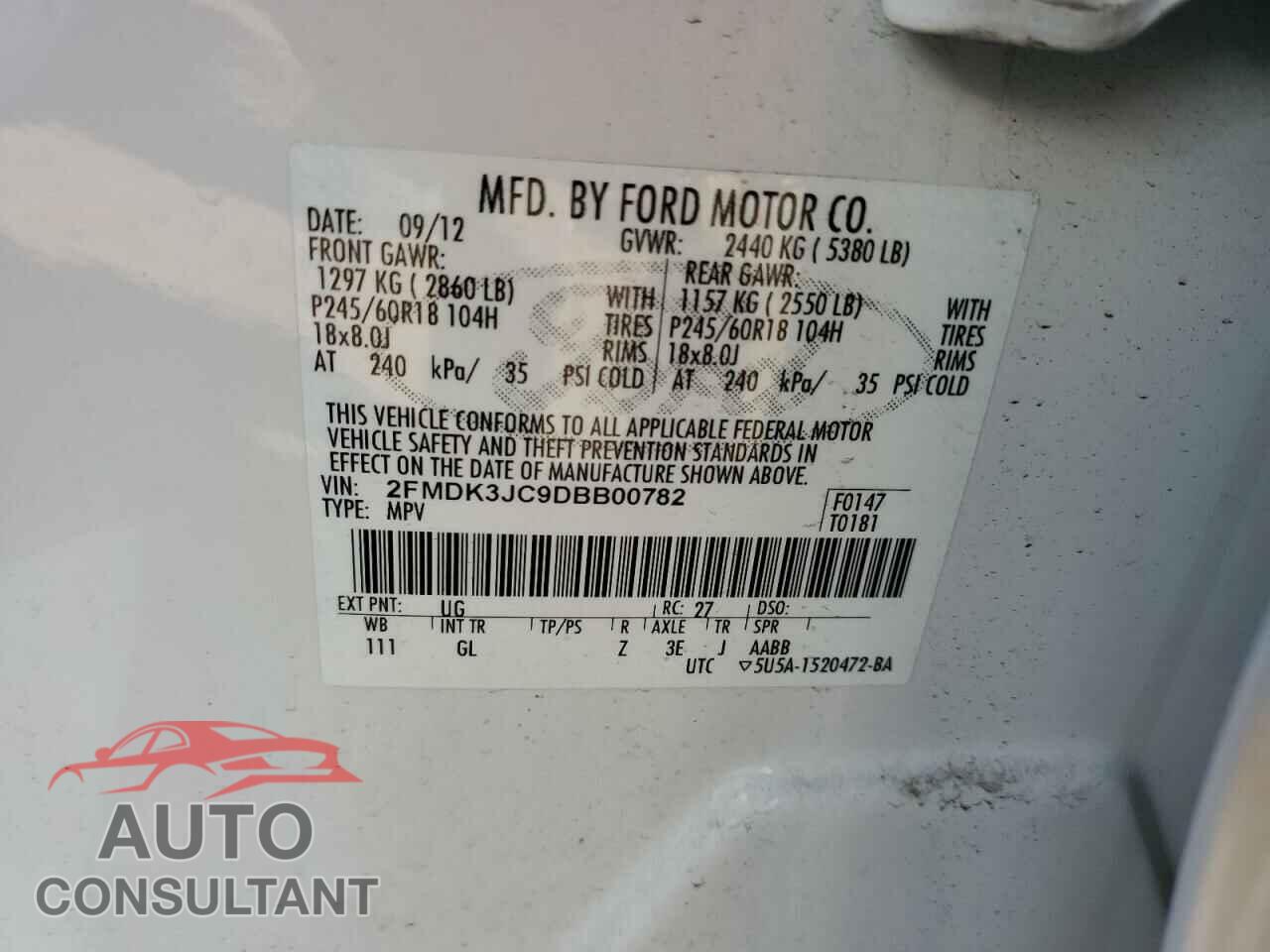 FORD EDGE 2013 - 2FMDK3JC9DBB00782