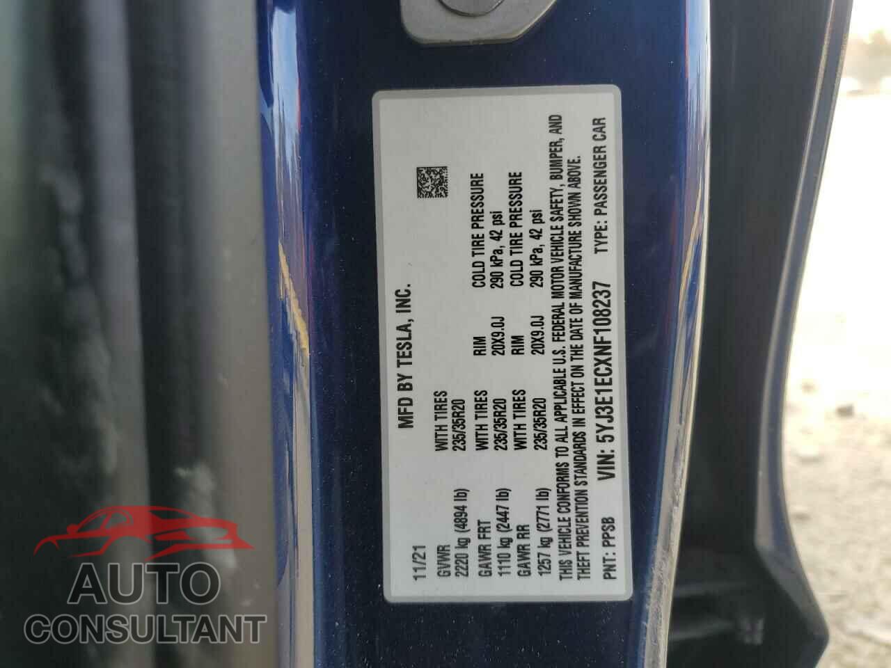 TESLA MODEL 3 2022 - 5YJ3E1ECXNF108237