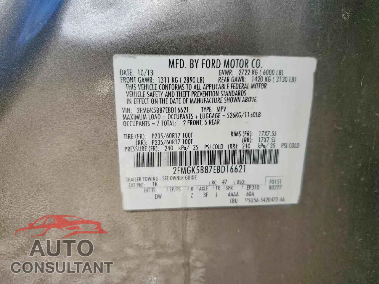 FORD FLEX 2014 - 2FMGK5B87EBD16621