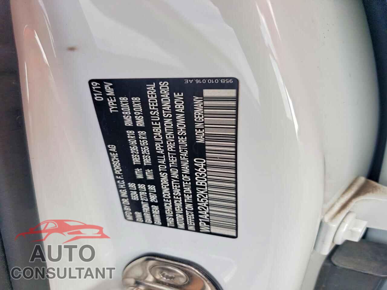 PORSCHE MACAN 2019 - WP1AA2A52KLB03640