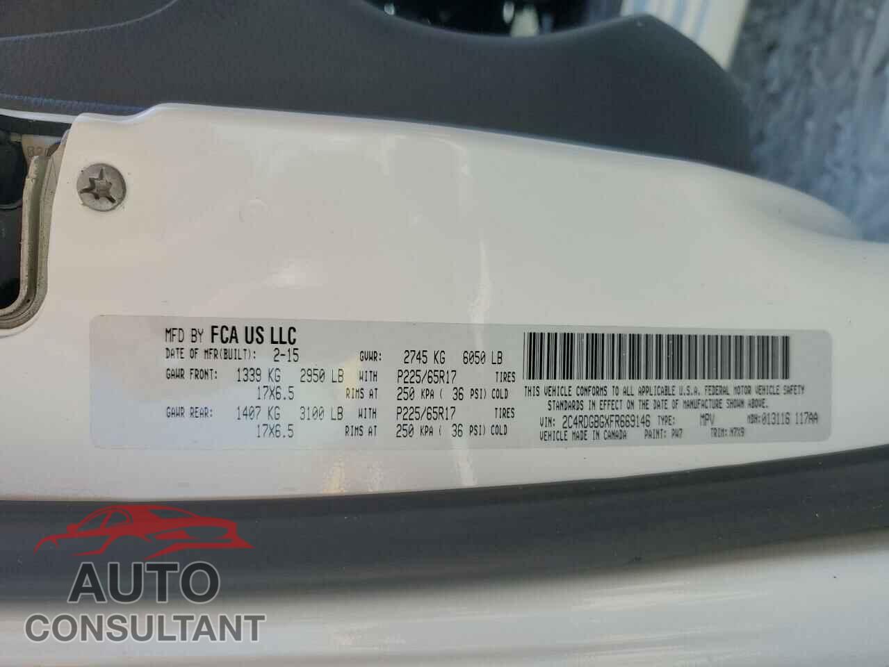 DODGE CARAVAN 2015 - 2C4RDGBGXFR669146
