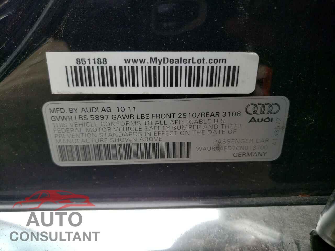 AUDI A8 2012 - WAURVAFD7CN013700