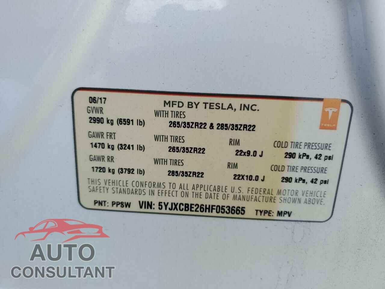 TESLA MODEL X 2017 - 5YJXCBE26HF053665