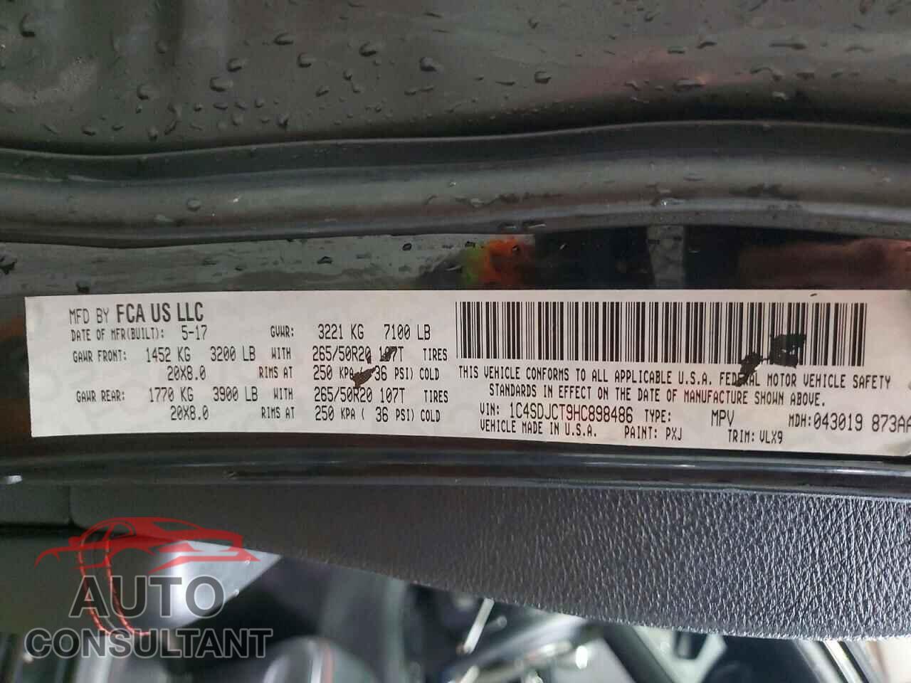 DODGE DURANGO 2017 - 1C4SDJCT9HC898486