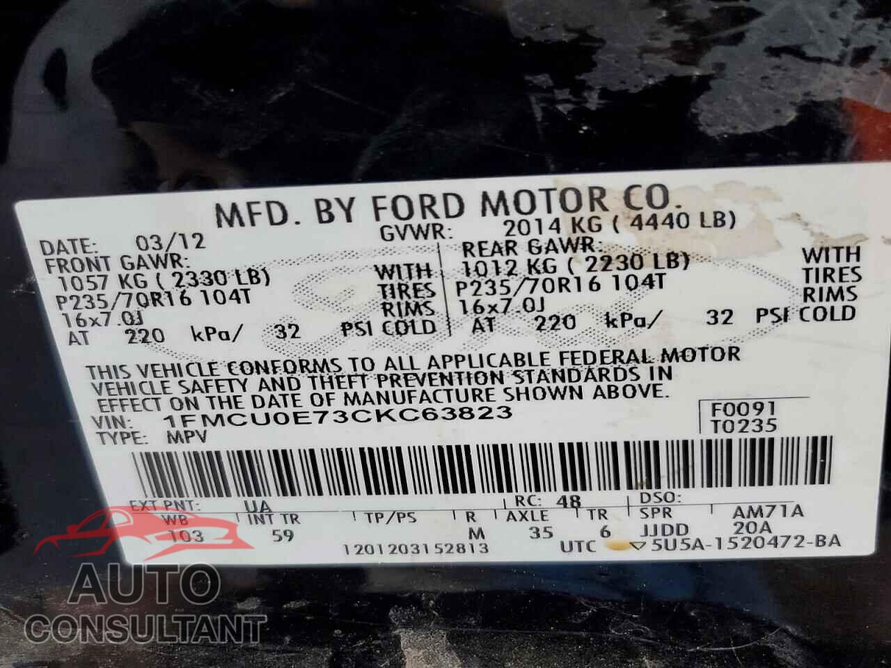 FORD ESCAPE 2012 - 1FMCU0E73CKC63823