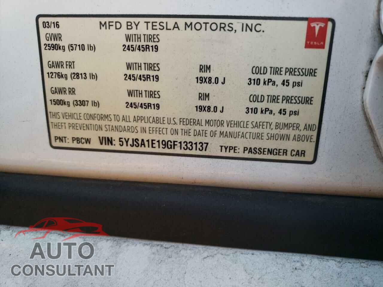 TESLA MODEL S 2016 - 5YJSA1E19GF133137