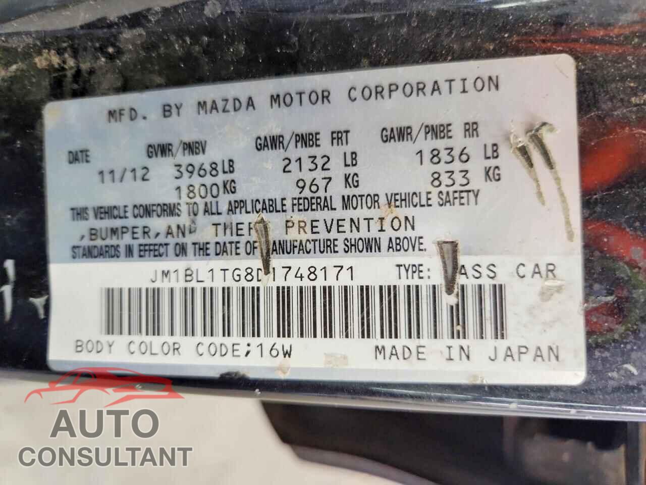 MAZDA 3 2013 - JM1BL1TG8D1748171