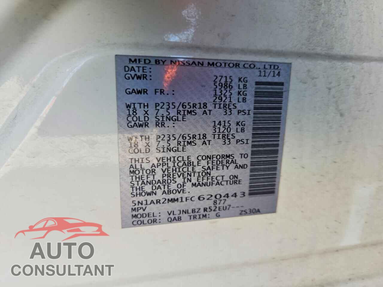 NISSAN PATHFINDER 2015 - 5N1AR2MM1FC620443