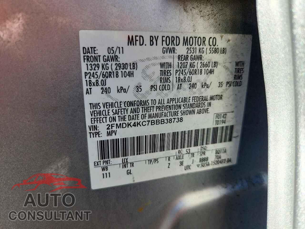 FORD EDGE 2011 - 2FMDK4KC7BBB38738