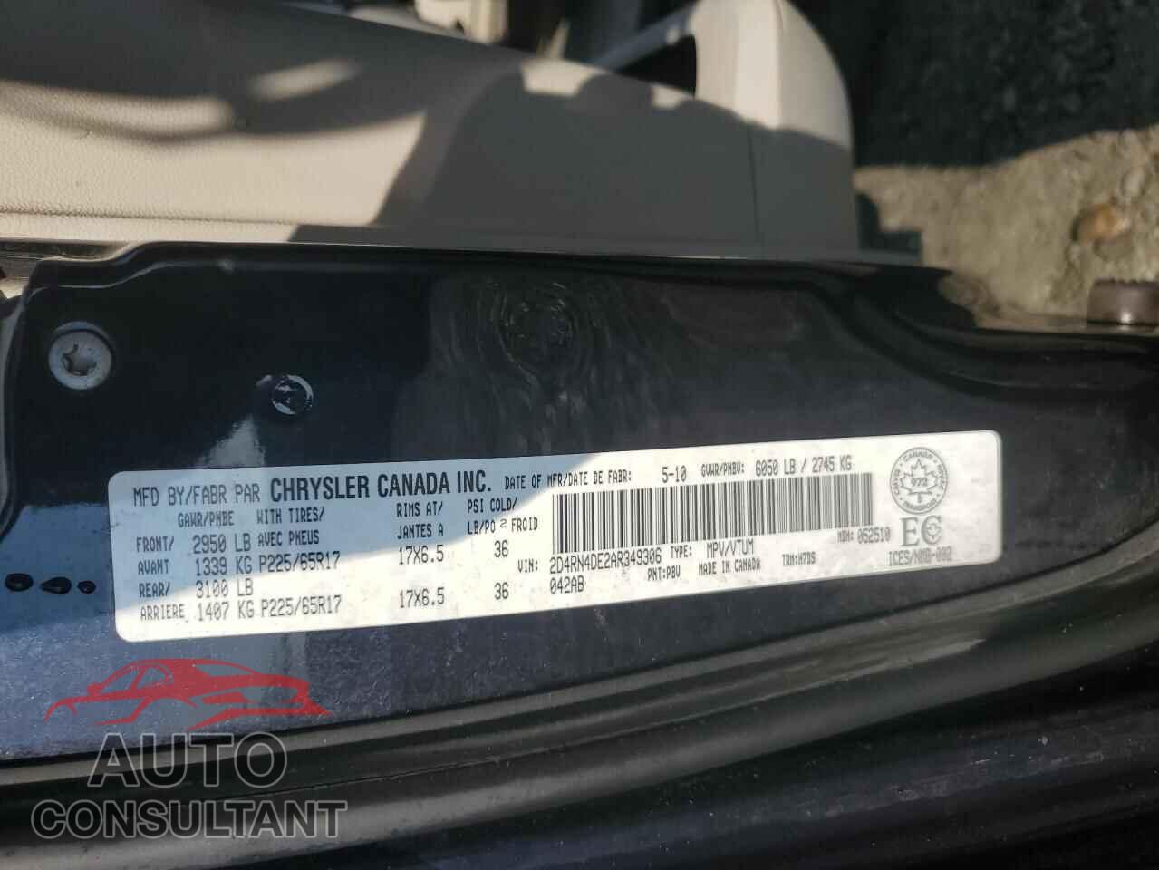 DODGE CARAVAN 2010 - 2D4RN4DE2AR349306