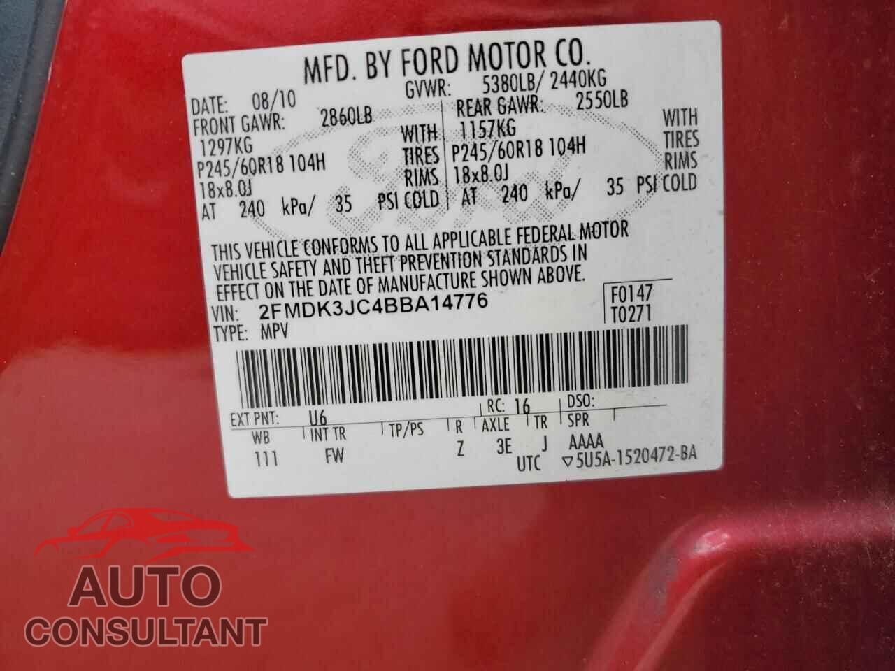 FORD EDGE 2011 - 2FMDK3JC4BBA14776
