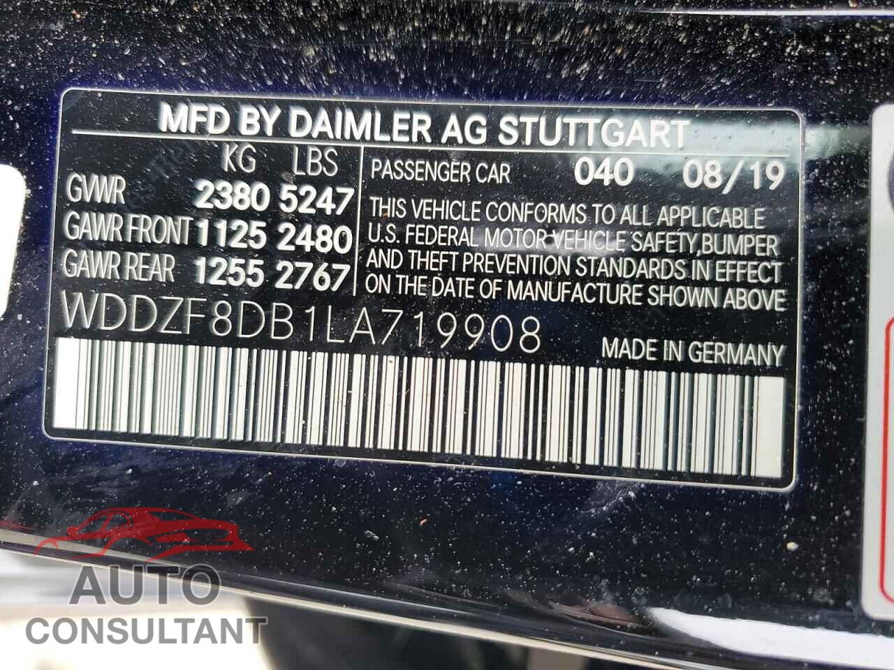 MERCEDES-BENZ E-CLASS 2020 - WDDZF8DB1LA719908