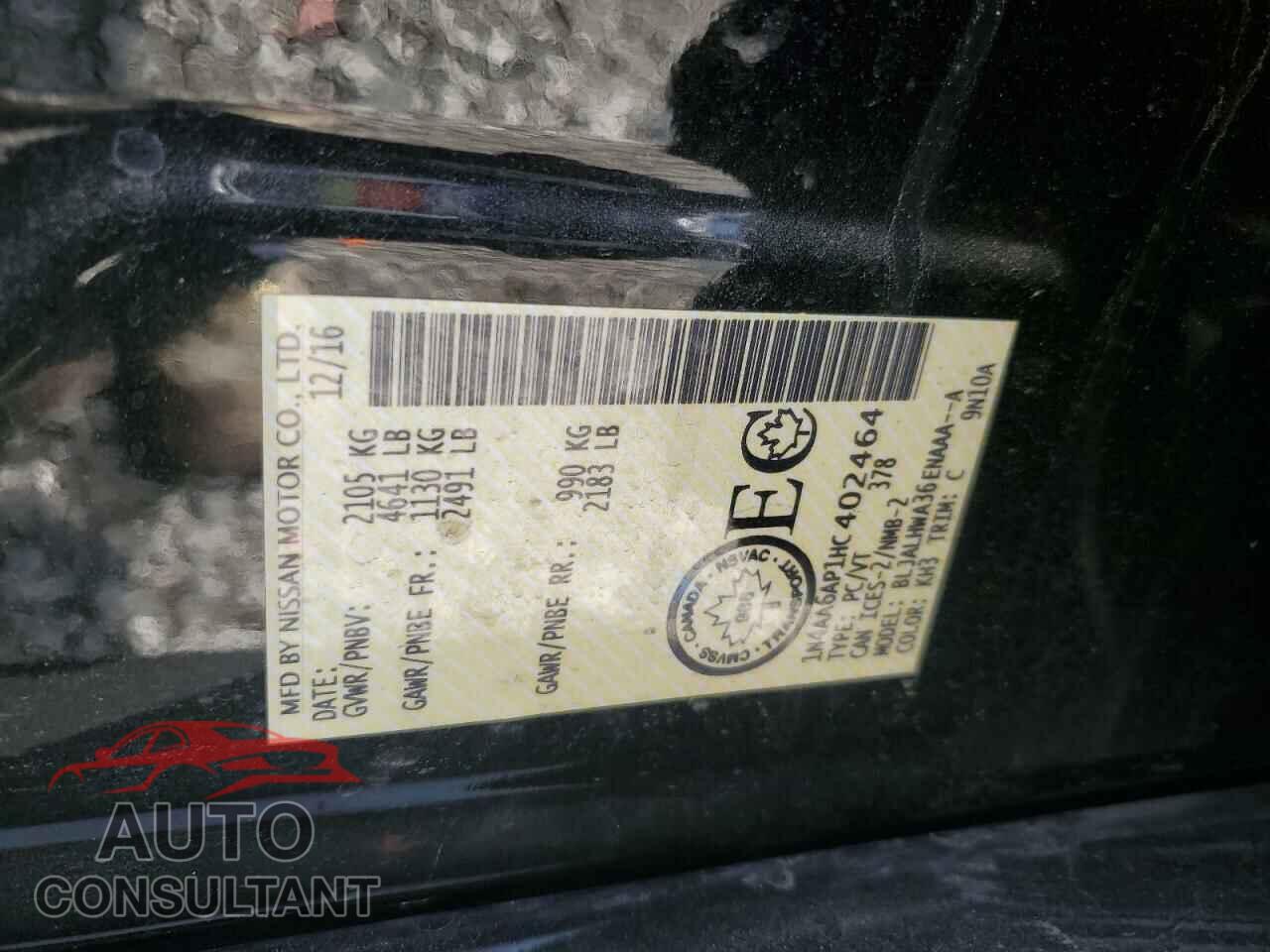 NISSAN MAXIMA 2017 - 1N4AA6AP1HC402464