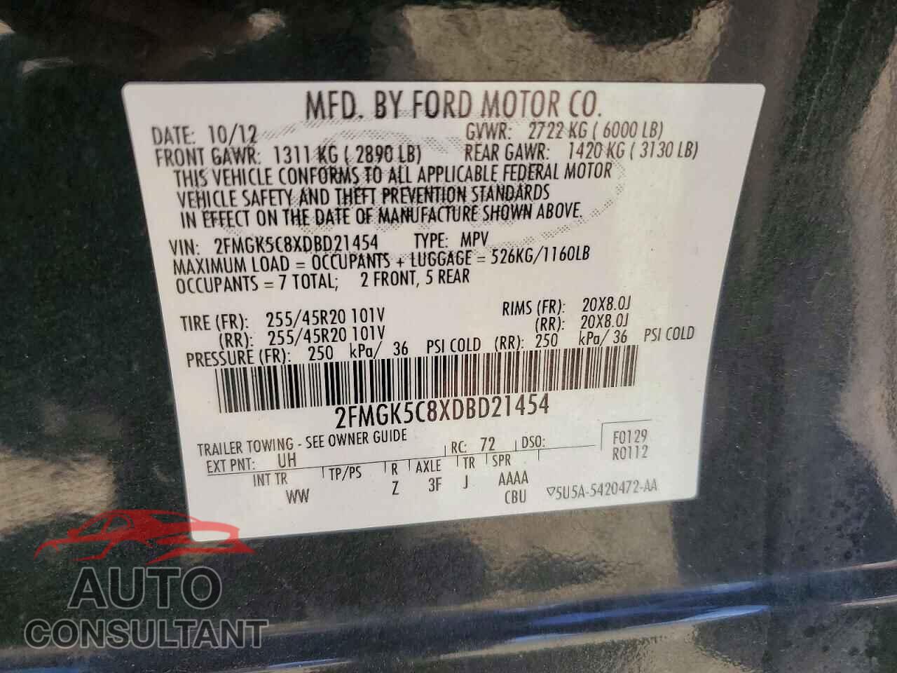 FORD FLEX 2013 - 2FMGK5C8XDBD21454