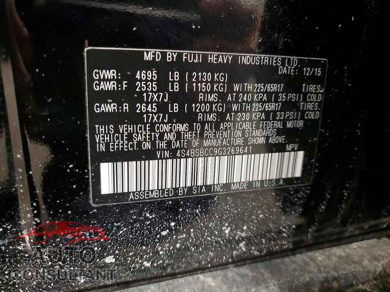 SUBARU OUTBACK 2016 - 4S4BSBCC9G3269641