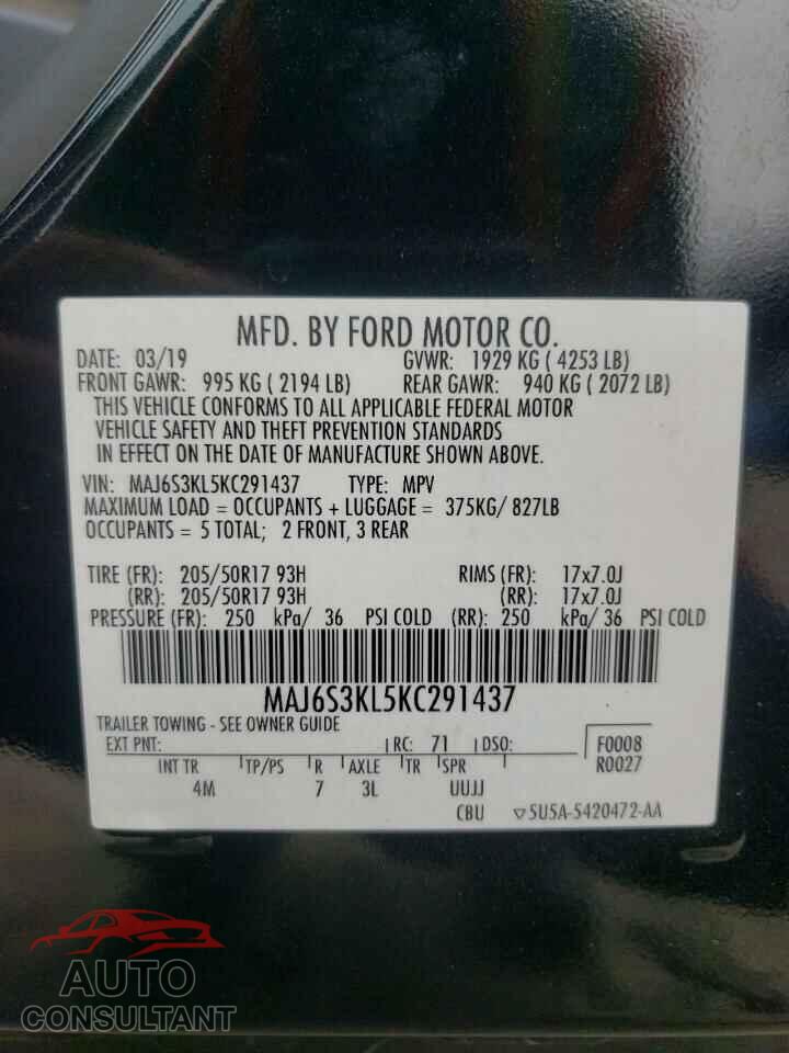 FORD ECOSPORT 2019 - MAJ6S3KL5KC291437