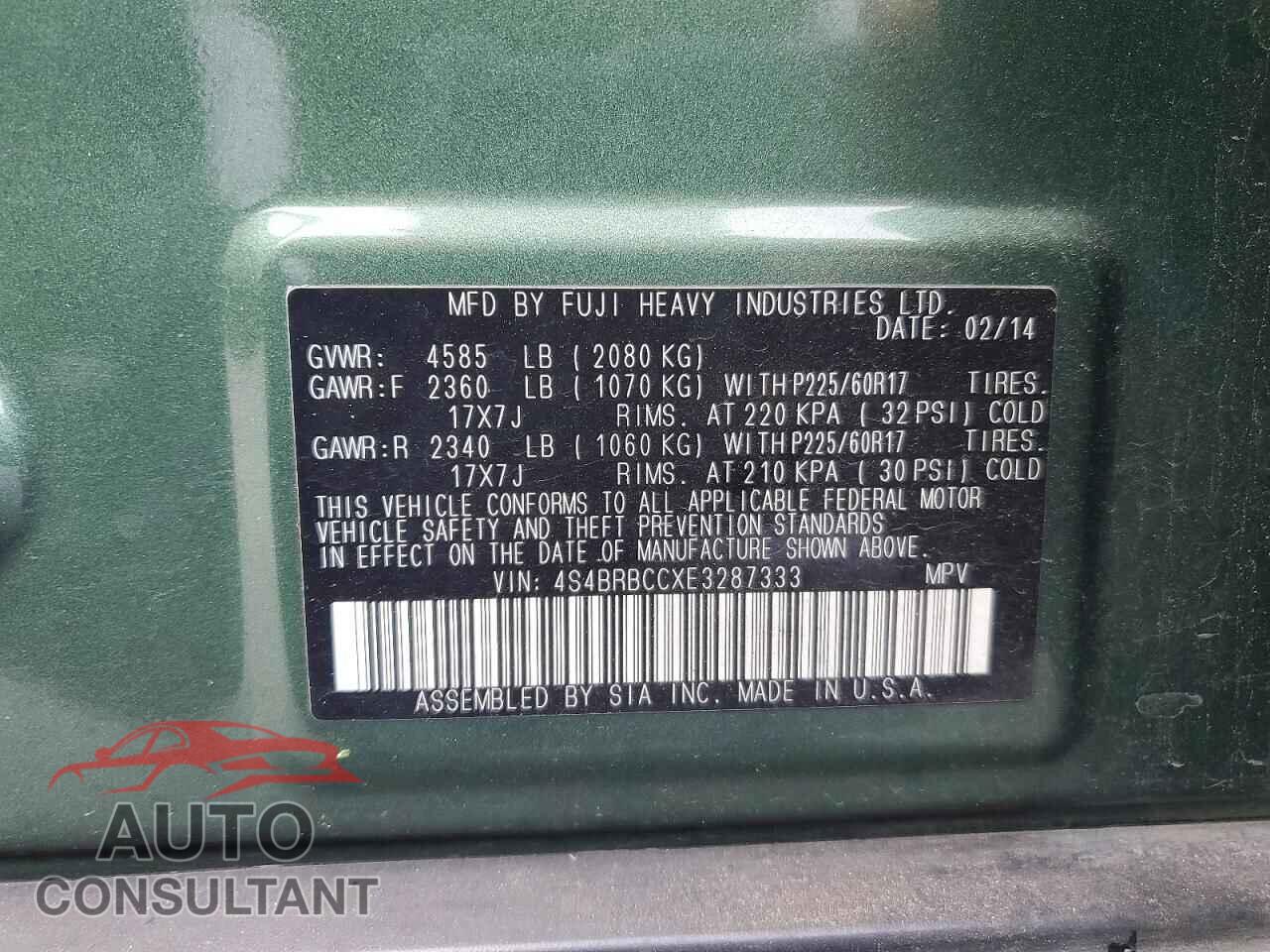 SUBARU OUTBACK 2014 - 4S4BRBCCXE3287333