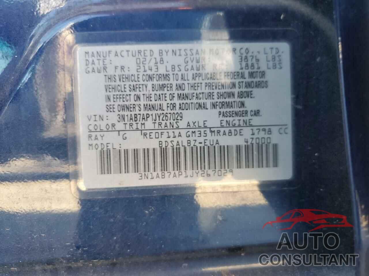 NISSAN SENTRA 2018 - 3N1AB7AP1JY267029