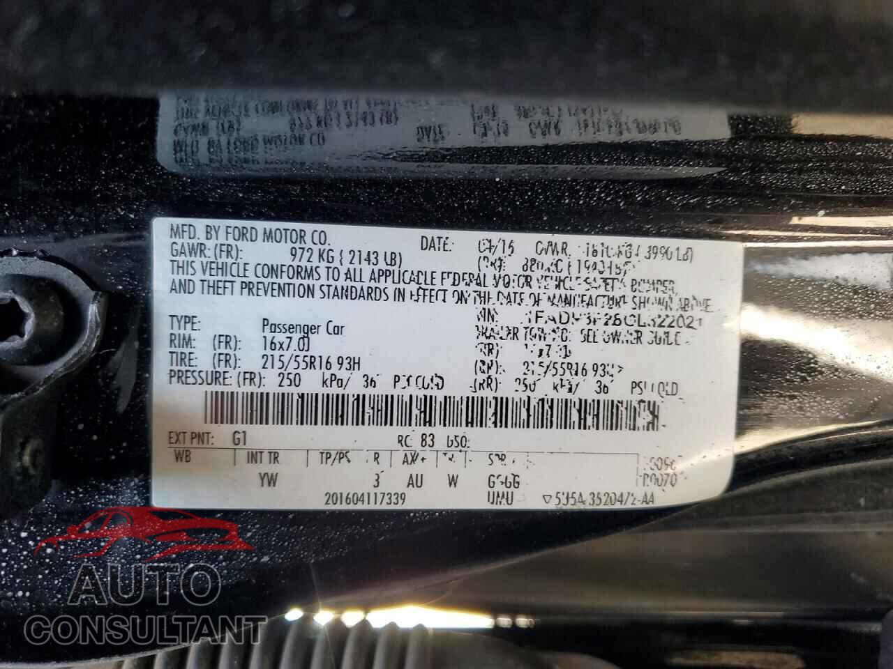 FORD FOCUS 2016 - 1FADP3F28GL322021