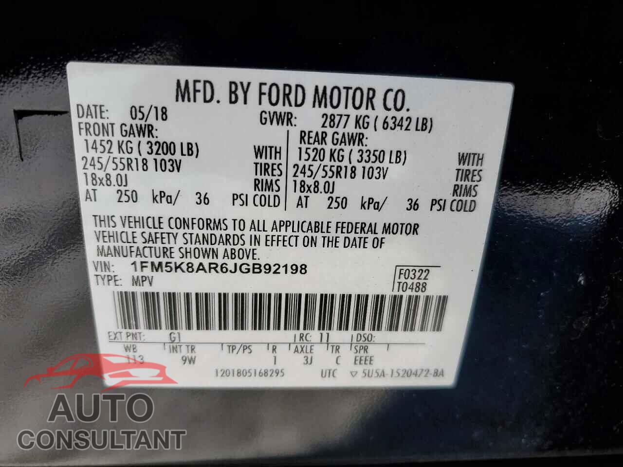 FORD EXPLORER 2018 - 1FM5K8AR6JGB92198