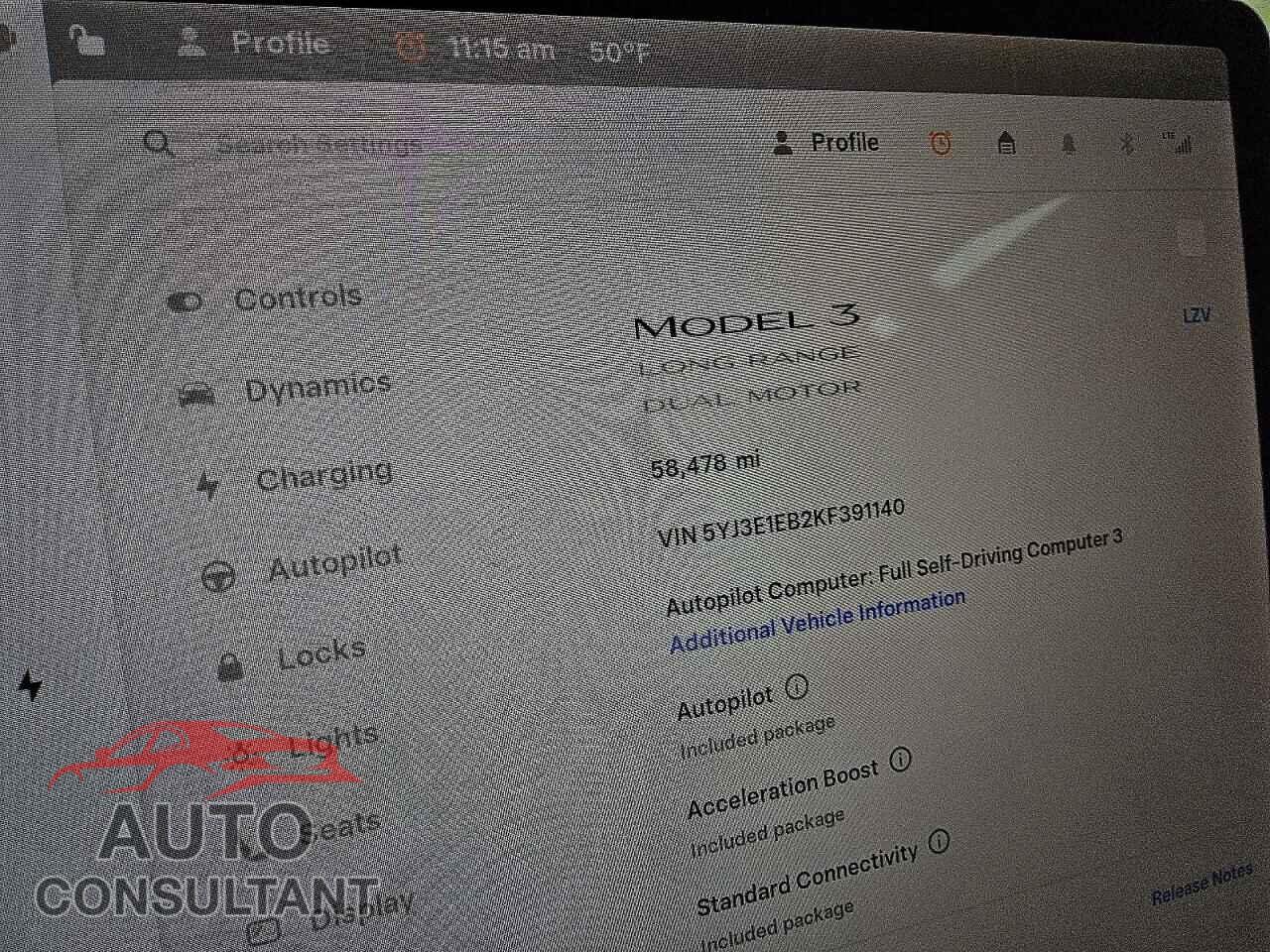 TESLA MODEL 3 2019 - 5YJ3E1EB2KF391140