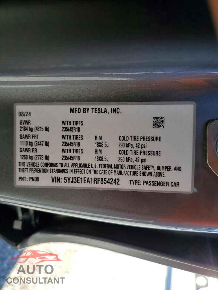 TESLA MODEL 3 2024 - 5YJ3E1EA1RF854242