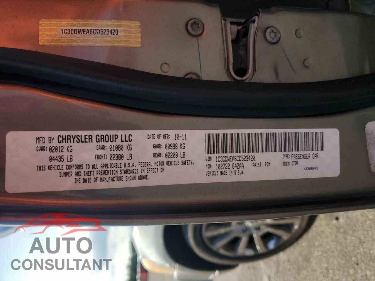 DODGE CALIBER 2012 - 1C3CDWEA6CD523420