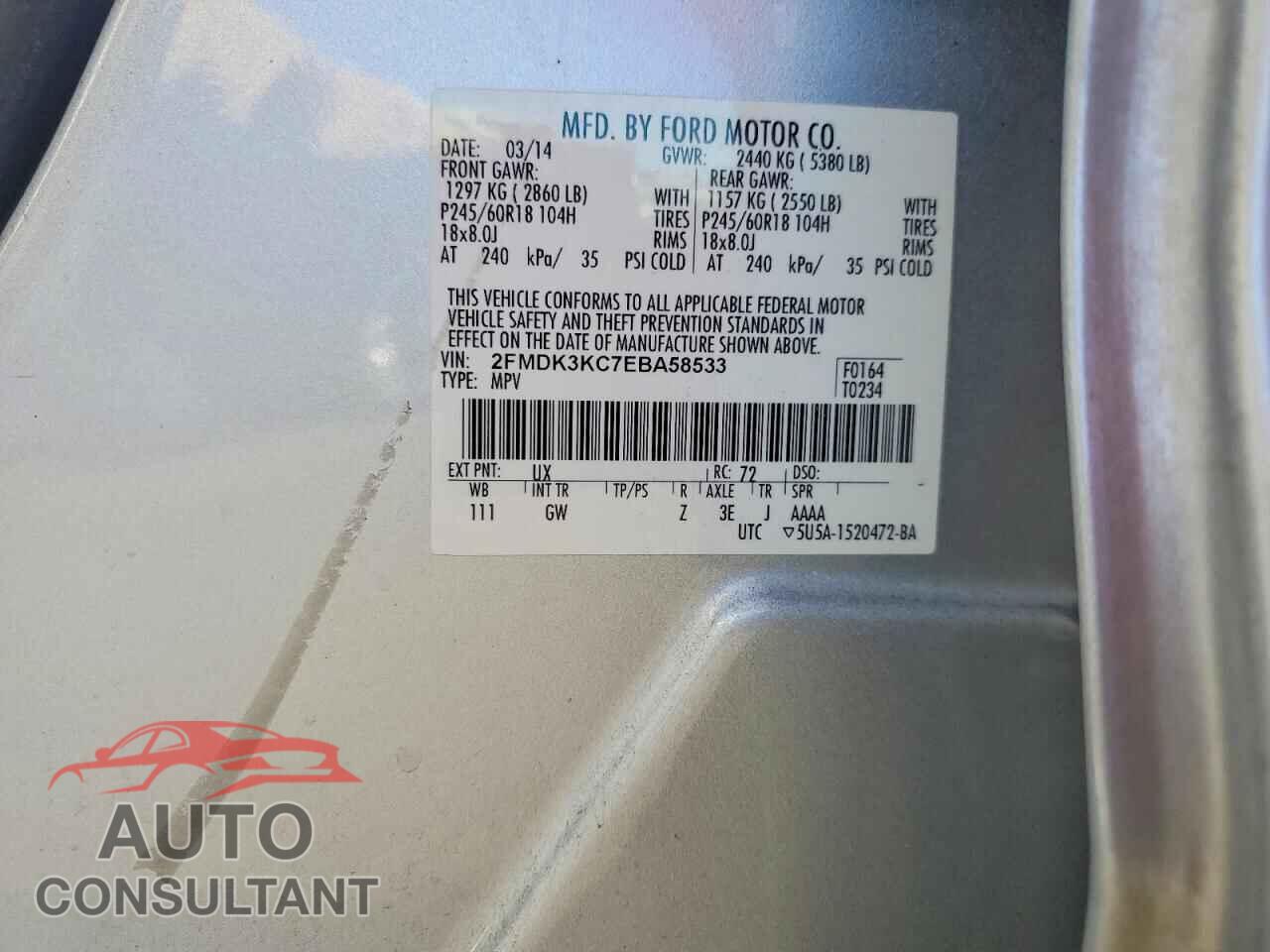 FORD EDGE 2014 - 2FMDK3KC7EBA58533