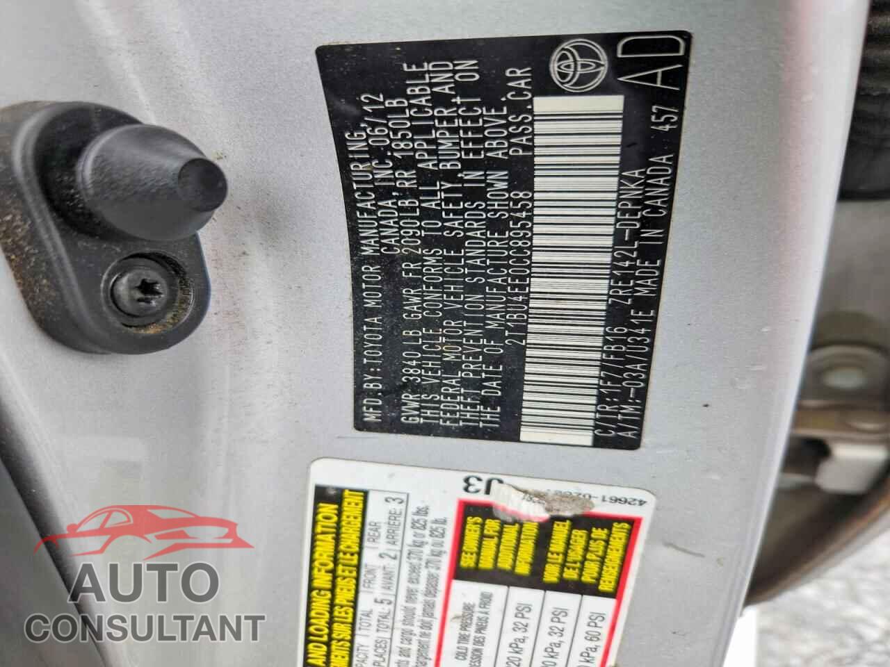 TOYOTA COROLLA 2012 - 2T1BU4EE0CC895458
