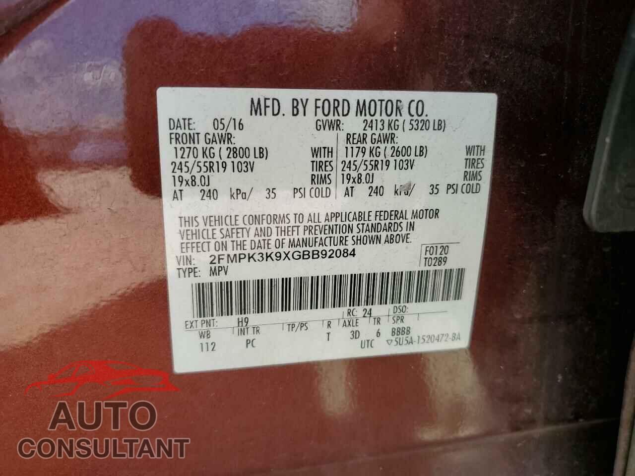 FORD EDGE 2016 - 2FMPK3K9XGBB92084