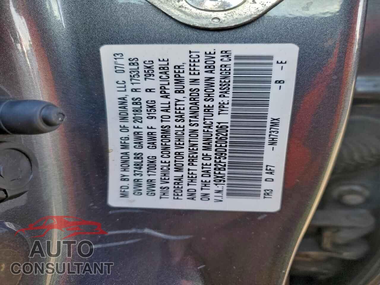 HONDA CIVIC 2013 - 19XFB2F59DE062061