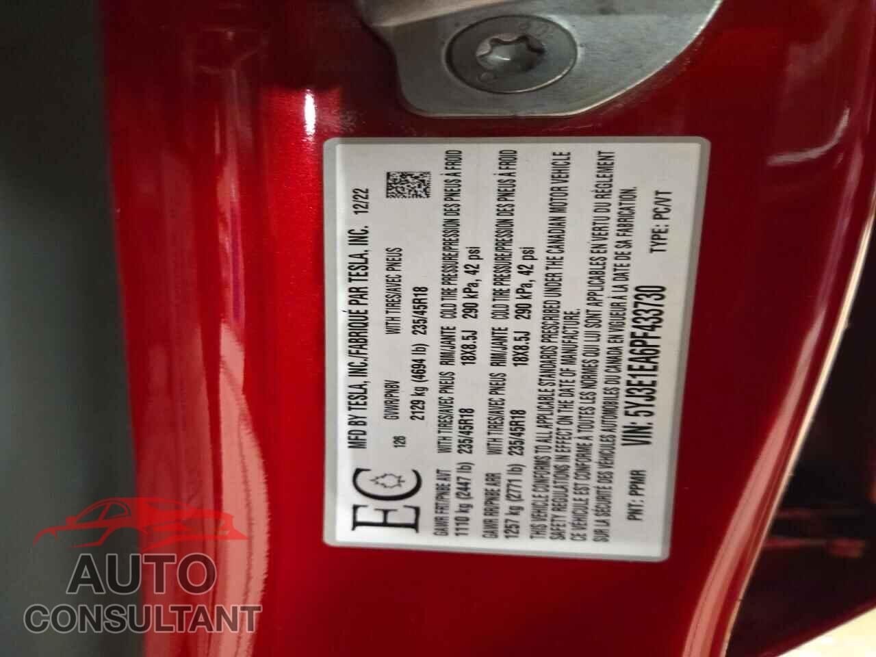 TESLA MODEL 3 2023 - 5YJ3E1EA6PF433730