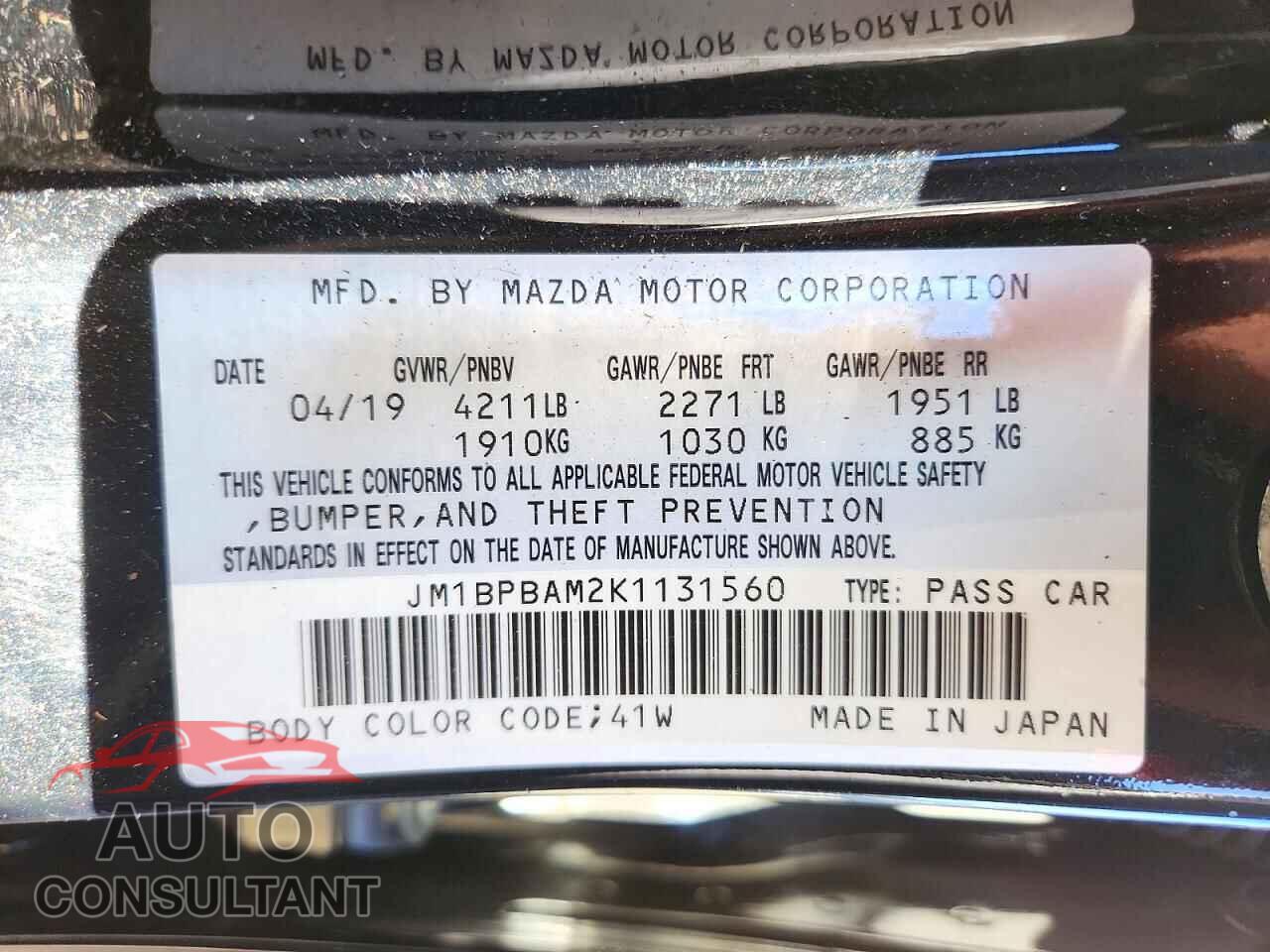 MAZDA 3 2019 - JM1BPBAM2K1131560