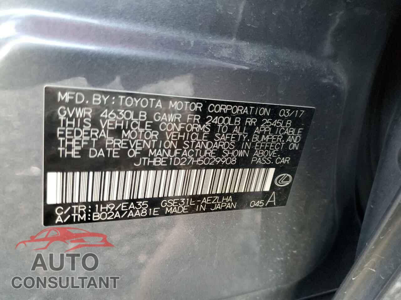 LEXUS IS 2017 - JTHBE1D27H5029908